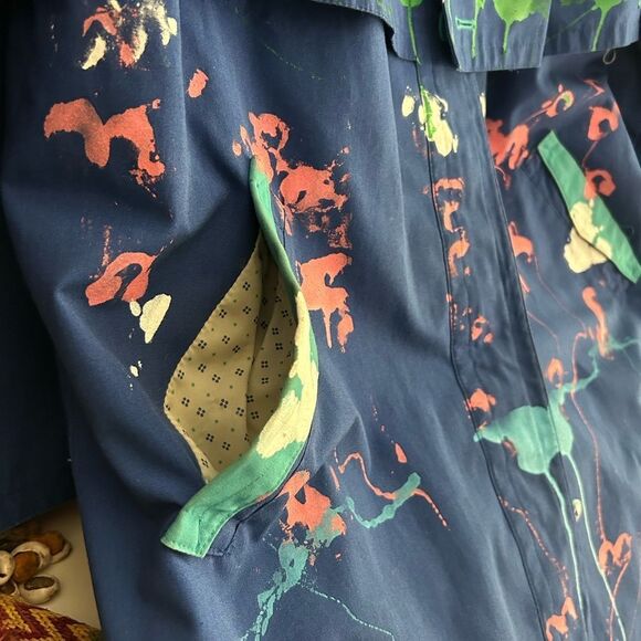 Vintage London Towne Navy Painted Trench with Pink and Green Accents 10M - Picture 12 of 15